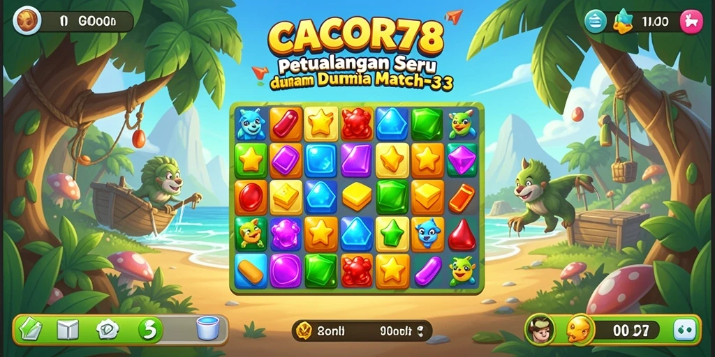 Tampilan gameplay seru dalam game Match-3 CACOR78 yang penuh warna.