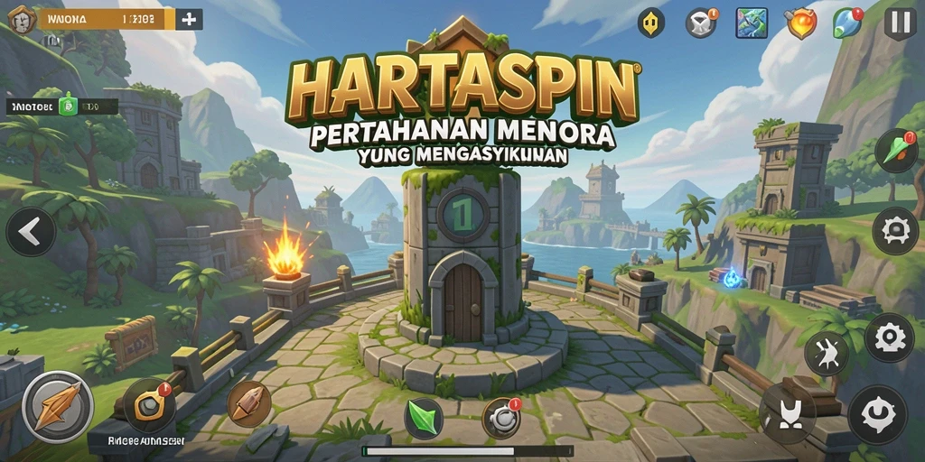 Tampilan gameplay HARTASPIN yang mendebarkan dalam pertempuran Tower Defense.